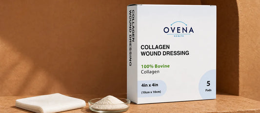 Collagen dressing box with a pad and dish of collagen powder