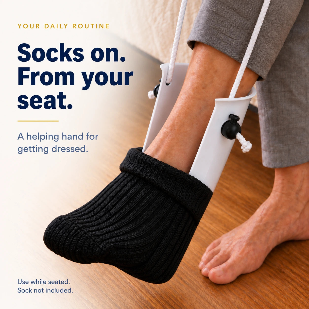 Sock Aid for Everyday Socks, Reusable Donning Device